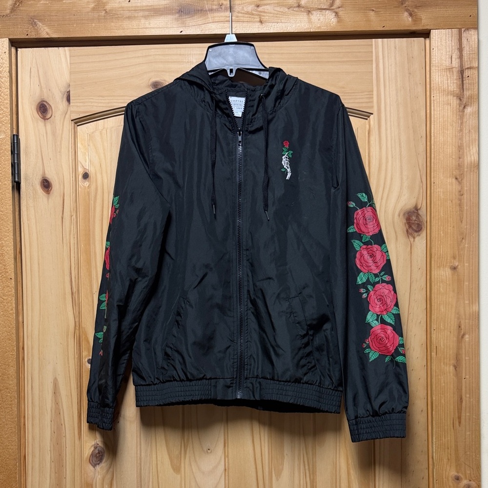 Empyre Women’s Zumiez Windbreaker Jacket Goth Skater Roses Skull Bones Large